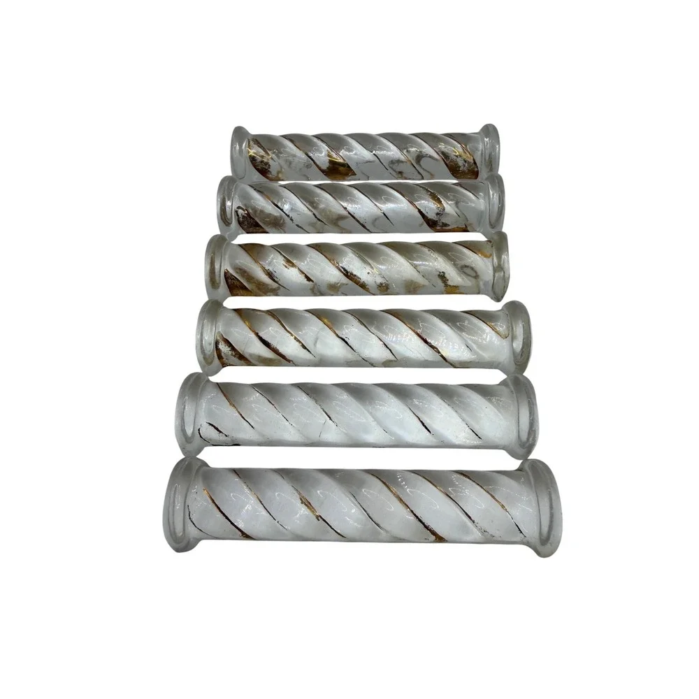 Vintage Glass Knife Rests Gold White Spiral Set of 6 Mid-Century